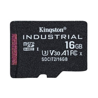 Kingston 16GB Industrial Micro SD Card, Class U3 V30 A1, UHS-I with black design and bold text. Kingston 16GB Industrial Micro SD Card, Class U3 V30 A1, UHS-I with black design and bold text.
